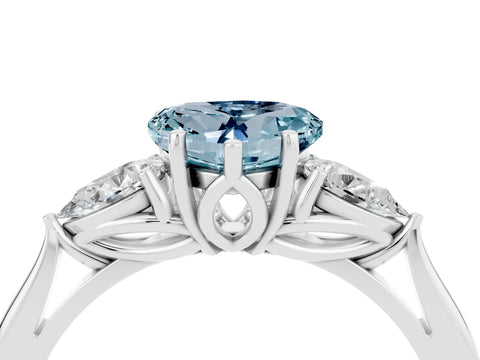 White gold Heart Cut Aquamarine Three-Stone Ring with Pear Side Stones and Four-Prong Setting_16