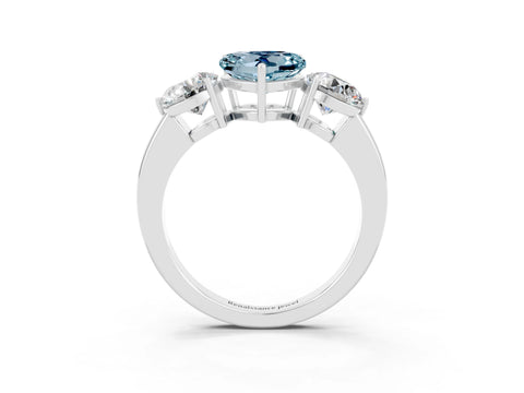 White gold Heart Cut Aquamarine Three-Stone Ring with Prong Setting and Classic Band_3