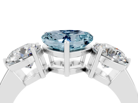 White gold Heart Cut Aquamarine Three-Stone Ring with Prong Setting and Classic Band_4