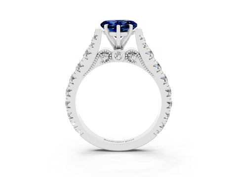 White gold Heart Cut Blue Sapphire Classic Solitaire Ring with Pavé Band and Four-Prong Setting_3