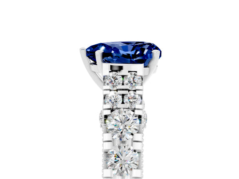 White gold Heart Cut Blue Sapphire Classic Solitaire Ring with Pavé Band and Four-Prong Setting_5