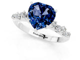 White gold Heart Cut Blue Sapphire Cluster Side Stone Solitaire Ring with Prong Setting_25