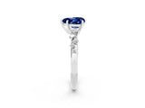 White gold Heart Cut Blue Sapphire Cluster Side Stone Solitaire Ring with Prong Setting_26