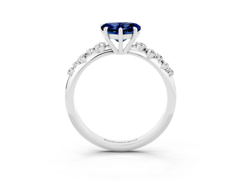 White gold Heart Cut Blue Sapphire Cluster Side Stone Solitaire Ring with Prong Setting_27
