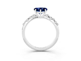 White gold Heart Cut Blue Sapphire Cluster Side Stone Solitaire Ring with Prong Setting_27