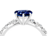 White gold Heart Cut Blue Sapphire Cluster Side Stone Solitaire Ring with Prong Setting_28