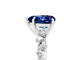 White gold Heart Cut Blue Sapphire Cluster Side Stone Solitaire Ring with Prong Setting_29