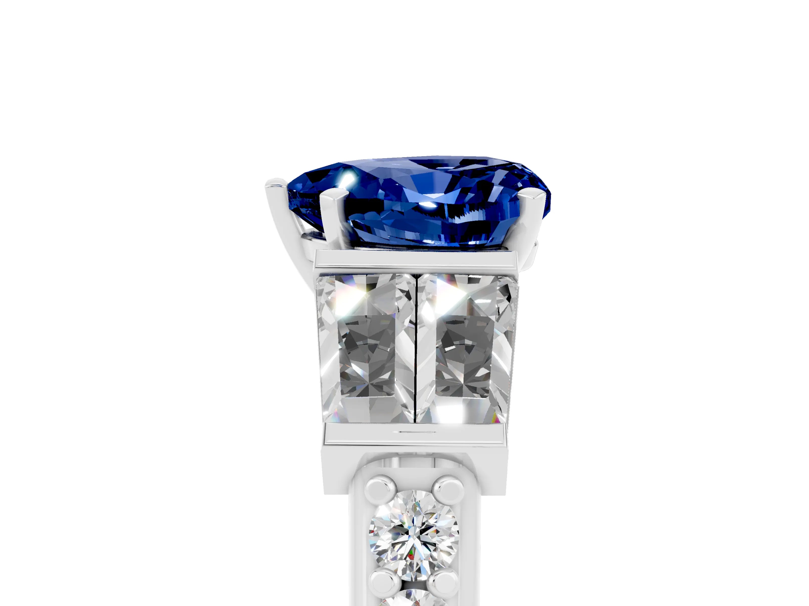 White gold Heart Cut Blue Sapphire Engagement Ring with Baguette Side Stones and Channel Set Band_5