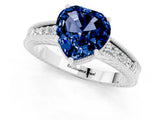 White gold Heart Cut Blue Sapphire Engagement Ring with Milgrain Channel Set Band and Prong Setting_1