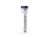 White gold Heart Cut Blue Sapphire Engagement Ring with Milgrain Channel Set Band and Prong Setting_2