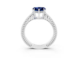 White gold Heart Cut Blue Sapphire Engagement Ring with Milgrain Channel Set Band and Prong Setting_3