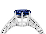 White gold Heart Cut Blue Sapphire Engagement Ring with Milgrain Channel Set Band and Prong Setting_4