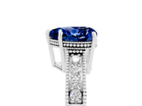 White gold Heart Cut Blue Sapphire Engagement Ring with Milgrain Channel Set Band and Prong Setting_5