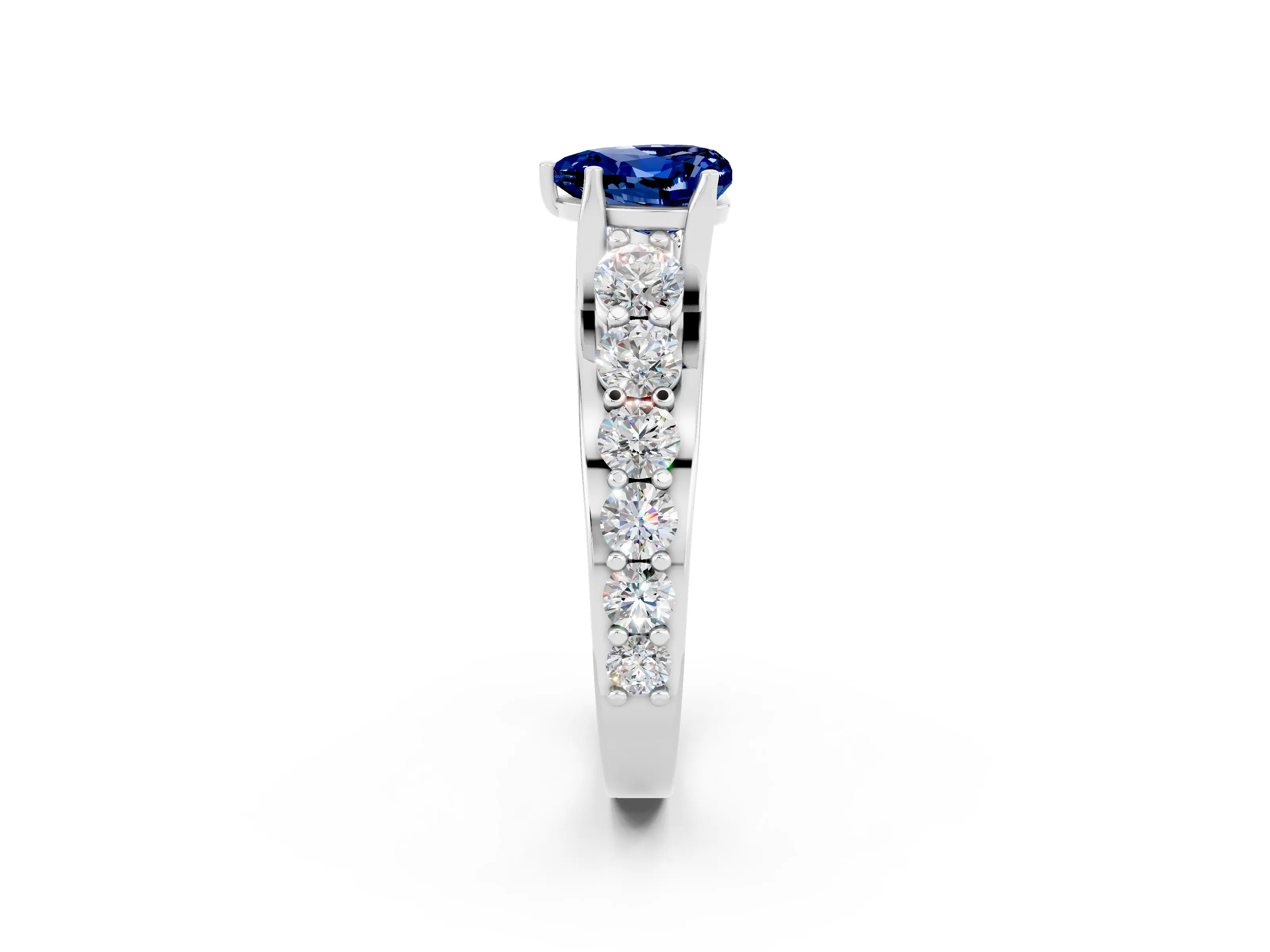 White gold Heart Cut Blue Sapphire Engagement Ring with Pavé Band and Four-Prong Setting_2