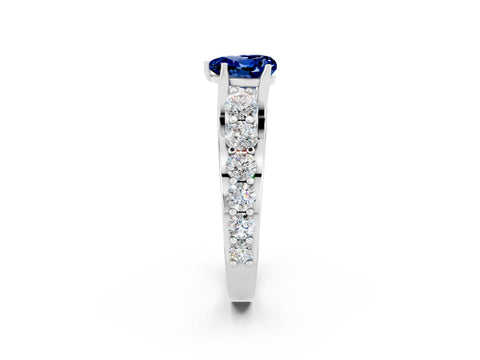 White gold Heart Cut Blue Sapphire Engagement Ring with Pavé Band and Four-Prong Setting_2