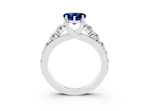 White gold Heart Cut Blue Sapphire Engagement Ring with Pavé Band and Four-Prong Setting_3