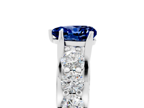 White gold Heart Cut Blue Sapphire Engagement Ring with Pavé Band and Four-Prong Setting_5