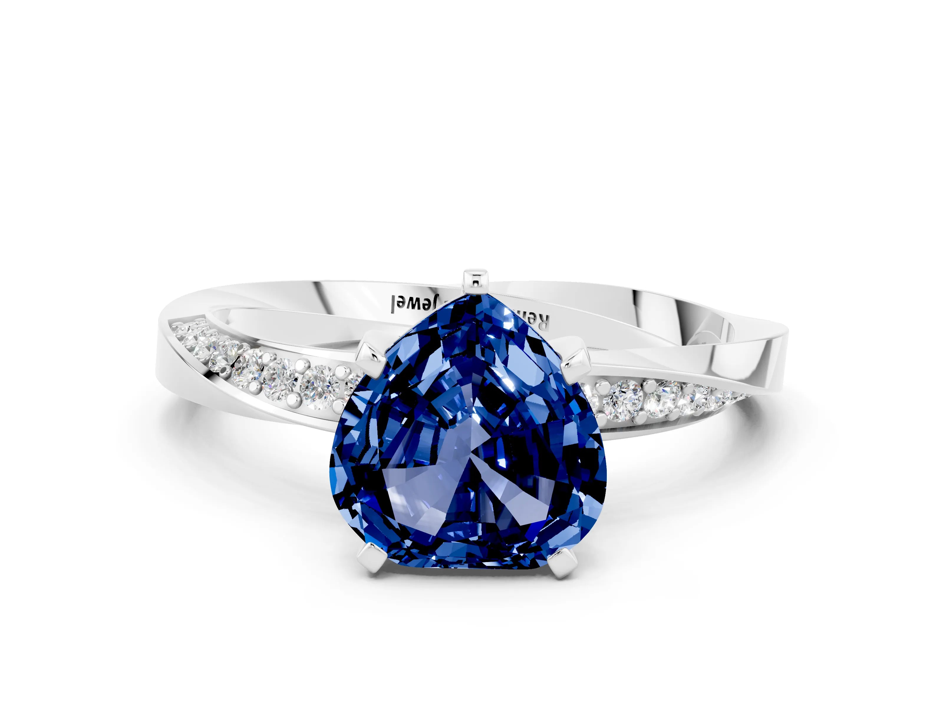 White gold Heart Cut Blue Sapphire Engagement Ring with Side Stone Accents and Four-Prong Setting_24