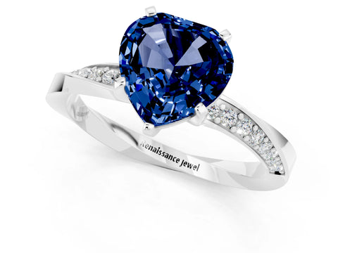 White gold Heart Cut Blue Sapphire Engagement Ring with Side Stone Accents and Four-Prong Setting_25