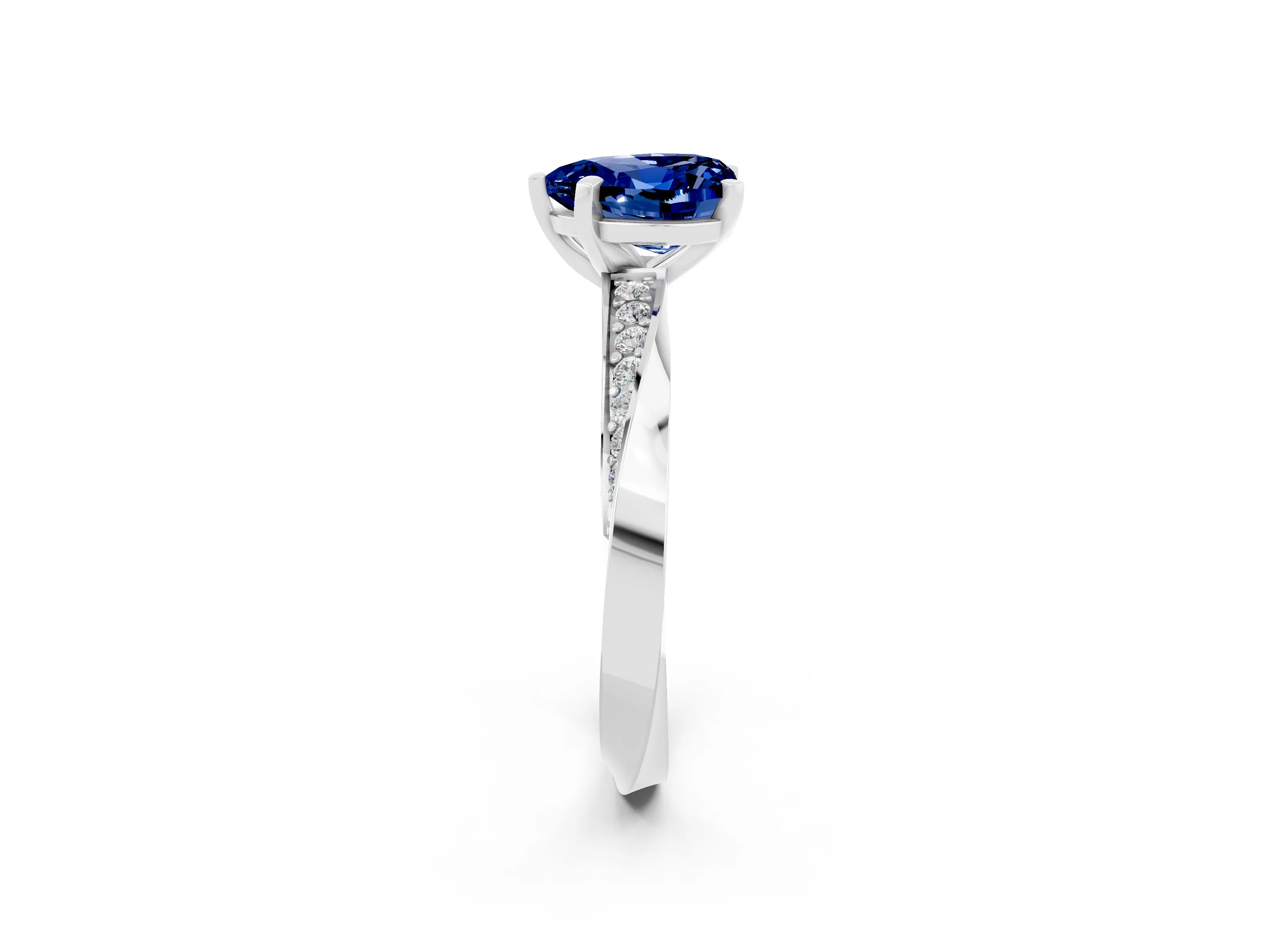 White gold Heart Cut Blue Sapphire Engagement Ring with Side Stone Accents and Four-Prong Setting_26