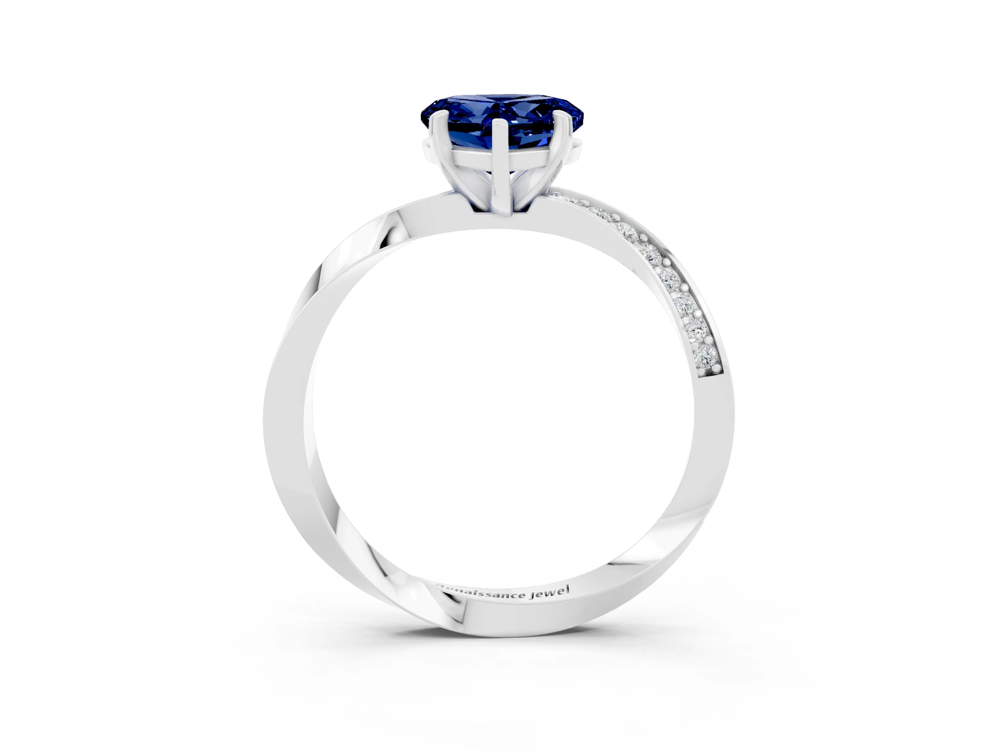 White gold Heart Cut Blue Sapphire Engagement Ring with Side Stone Accents and Four-Prong Setting_27