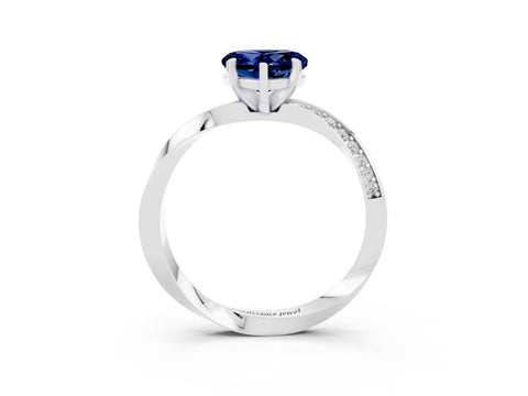 White gold Heart Cut Blue Sapphire Engagement Ring with Side Stone Accents and Four-Prong Setting_27