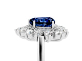 White gold Heart Cut Blue Sapphire Floral Double Halo Engagement Ring with Prong Setting_101