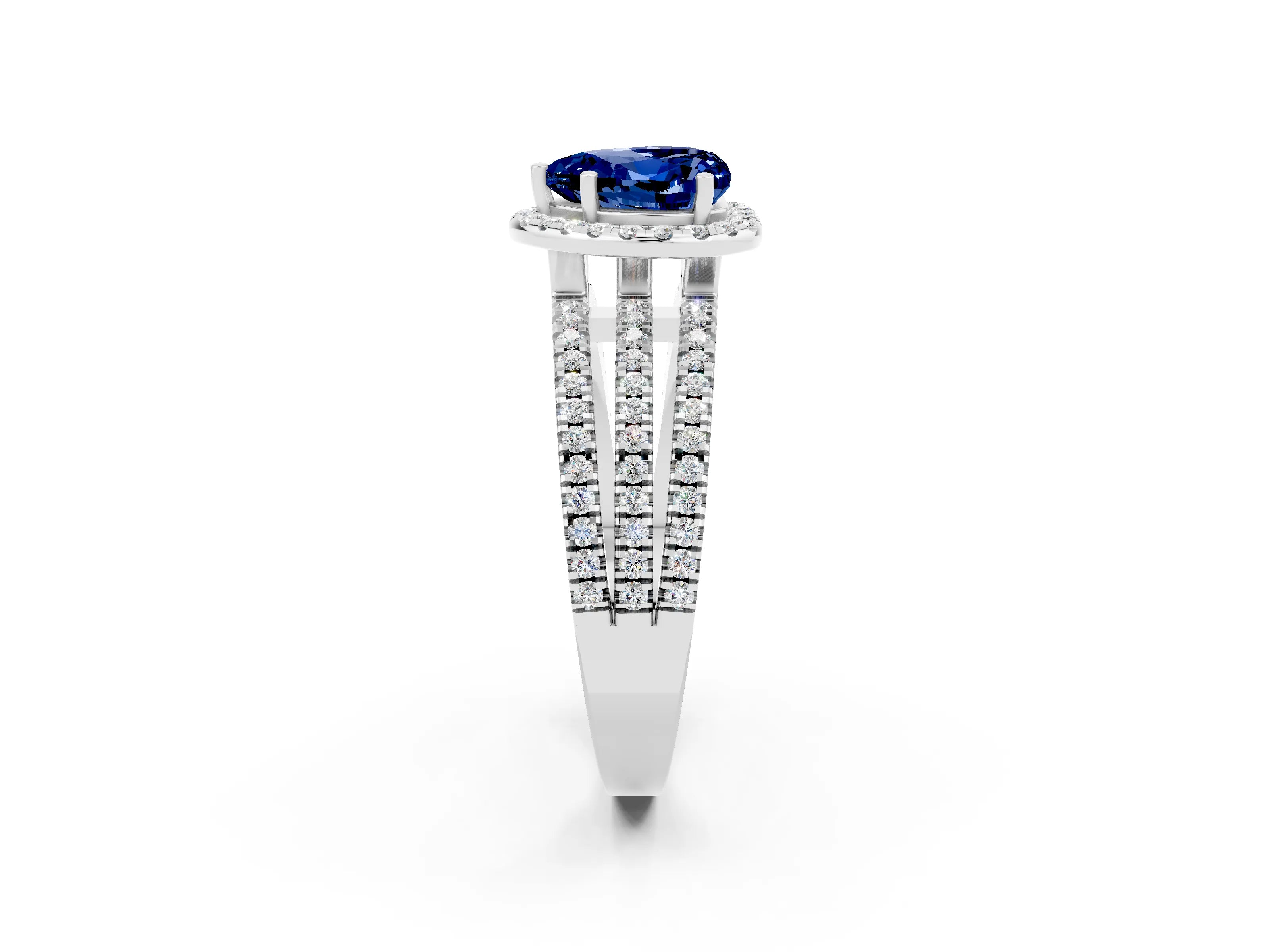 White gold Heart Cut Blue Sapphire Halo Engagement Ring with Split Shank and Four-Prong Setting_14