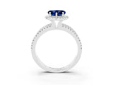 White gold Heart Cut Blue Sapphire Halo Engagement Ring with Split Shank and Four-Prong Setting_15