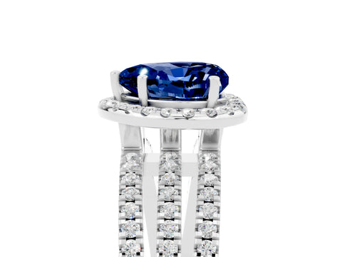 White gold Heart Cut Blue Sapphire Halo Engagement Ring with Split Shank and Four-Prong Setting_17