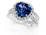 White gold Heart Cut Blue Sapphire Halo Ring with Round Split Shank and Prong Setting_61