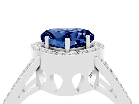 White gold Heart Cut Blue Sapphire Halo Ring with Split Shank U-Prong Band and Four-Prong Setting_4