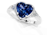 White gold Heart Cut Blue Sapphire Halo Ring with Tapered Band and Four-Prong Setting_1