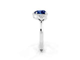 White gold Heart Cut Blue Sapphire Halo Ring with Tapered Band and Four-Prong Setting_2