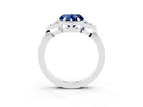 White gold Heart Cut Blue Sapphire Halo Ring with Tapered Band and Four-Prong Setting_3