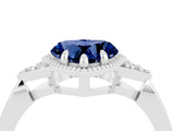 White gold Heart Cut Blue Sapphire Halo Ring with Tapered Band and Four-Prong Setting_4