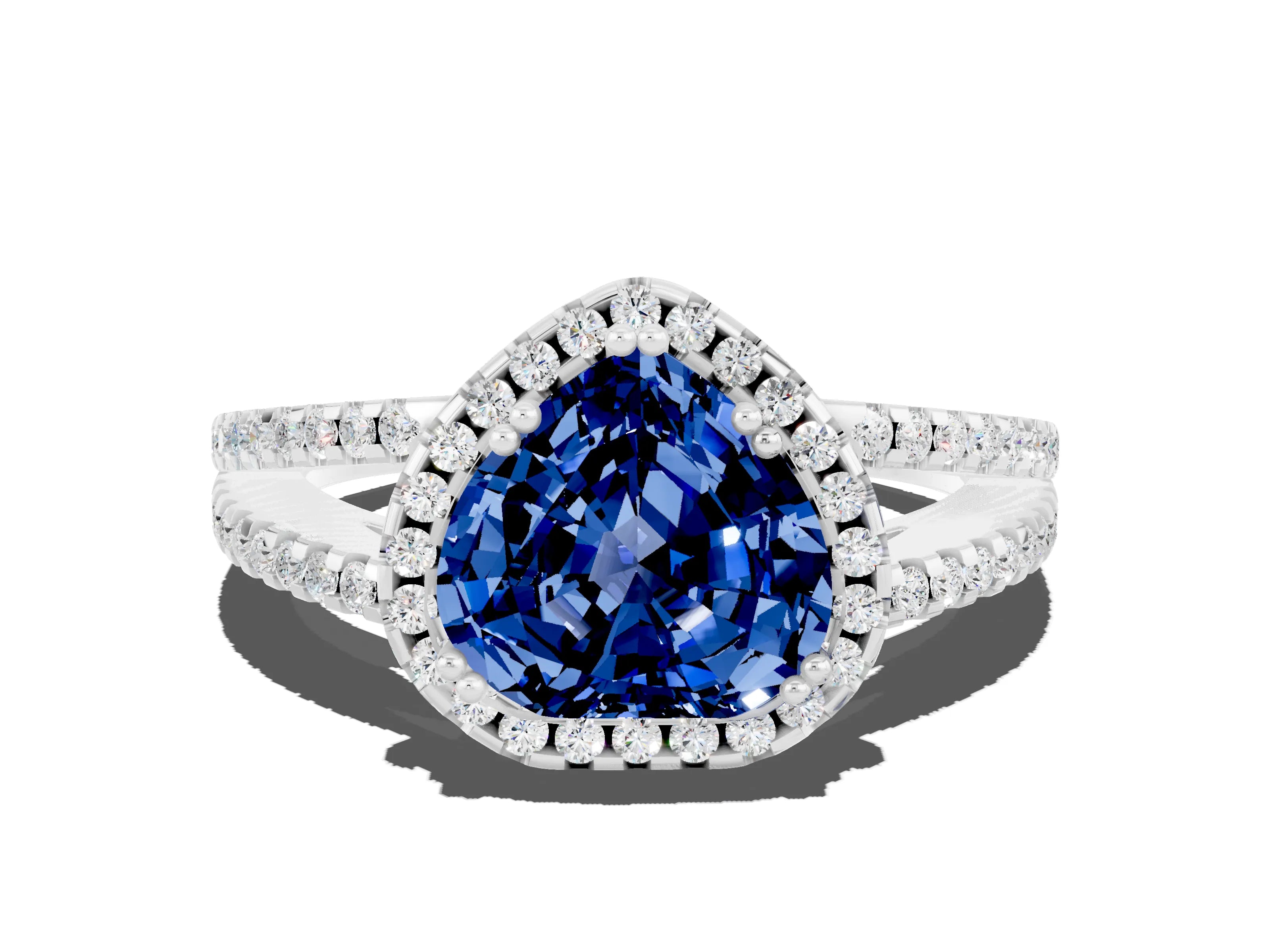 White gold Heart Cut Blue Sapphire Halo Split Shank Engagement Ring_12