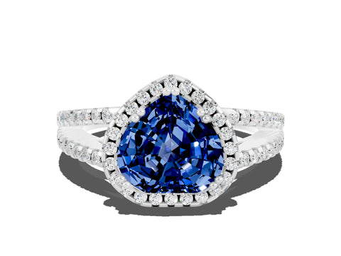 White gold Heart Cut Blue Sapphire Halo Split Shank Engagement Ring_12