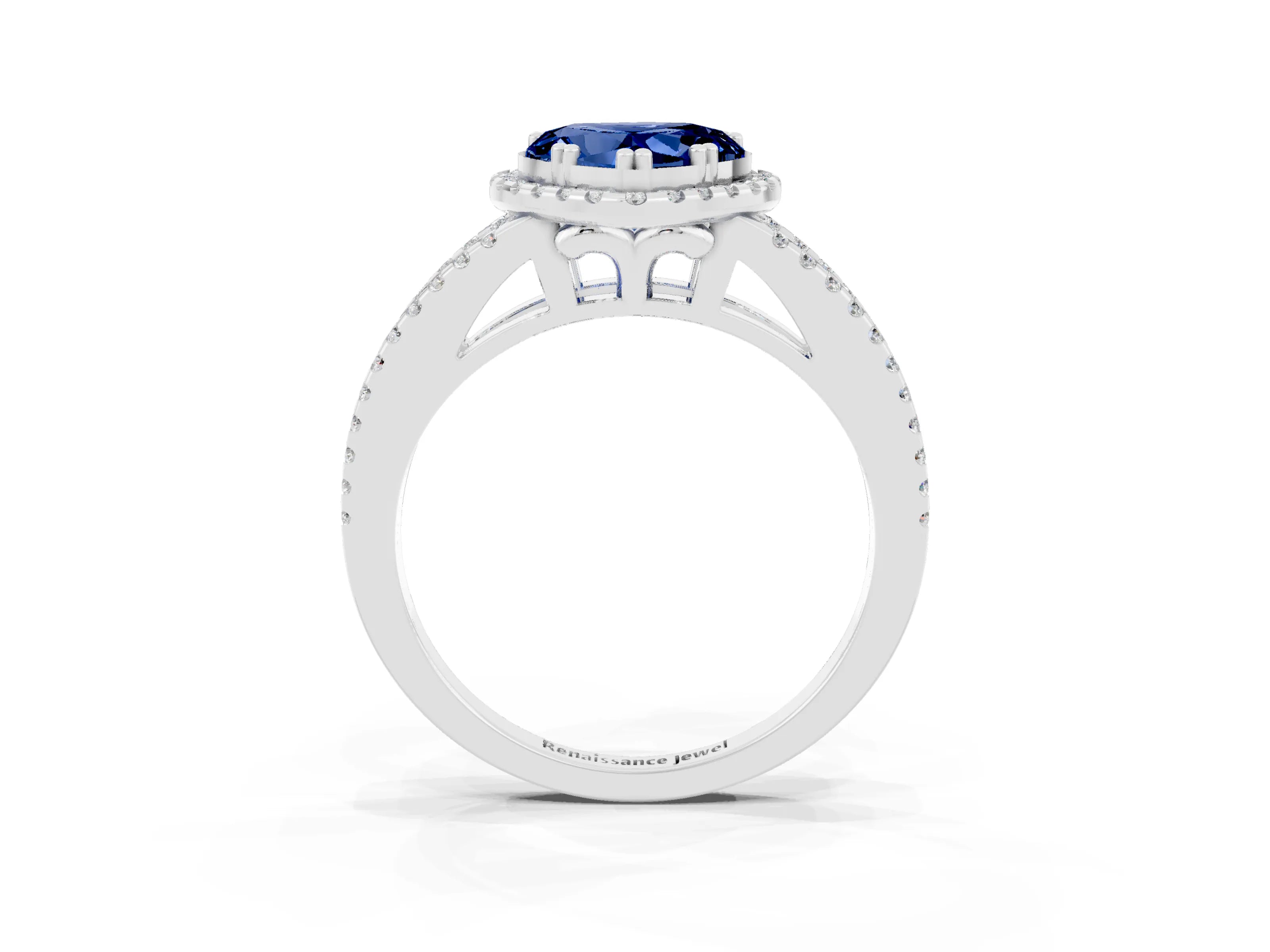 White gold Heart Cut Blue Sapphire Halo Split Shank Engagement Ring_15