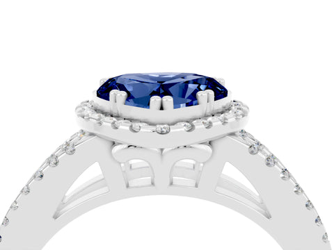 White gold Heart Cut Blue Sapphire Halo Split Shank Engagement Ring_16