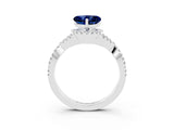 White gold Heart Cut Blue Sapphire  Halo Twist Band Solitaire Prong Setting Ring_27