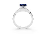 White gold Heart Cut Blue Sapphire Halo Twist Band Solitaire Prong Setting Ring_3