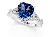 White gold Heart Cut Blue Sapphire  Halo Twist Band Solitaire Prong Setting Ring_55