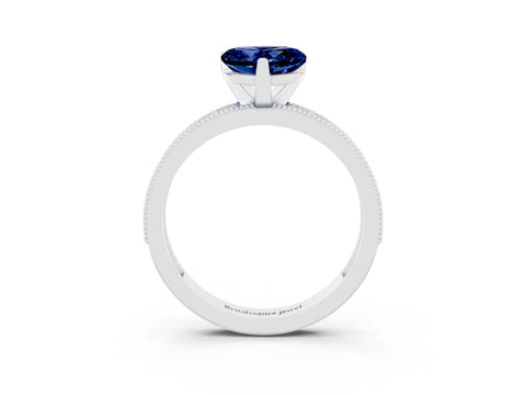 White gold Heart Cut Blue Sapphire Milgrain Pavé Engagement Ring with Four-Prong Setting_15