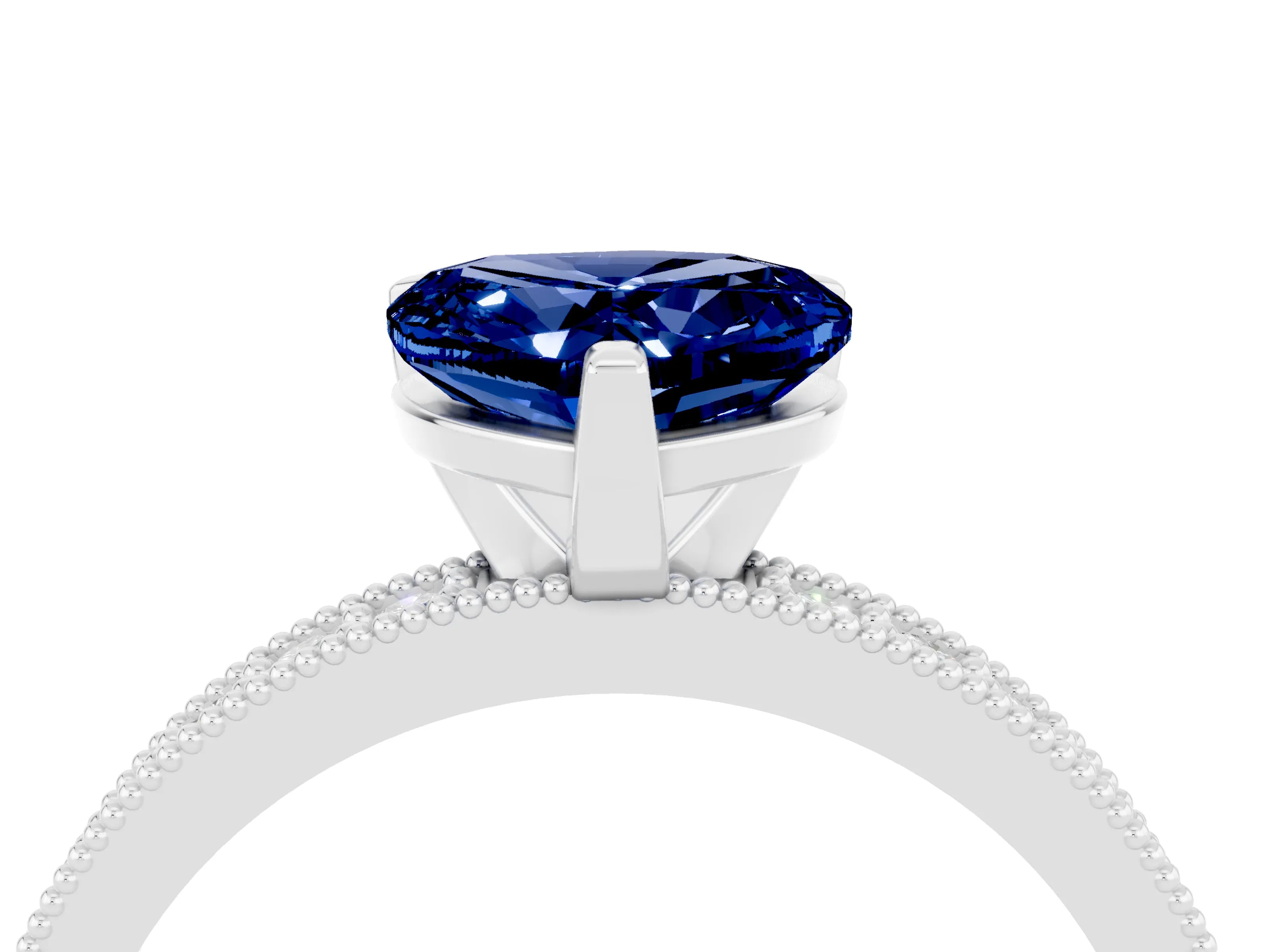 White gold Heart Cut Blue Sapphire Milgrain Pavé Engagement Ring with Four-Prong Setting_16