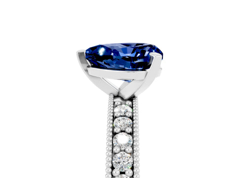 White gold Heart Cut Blue Sapphire Milgrain Pavé Engagement Ring with Four-Prong Setting_17