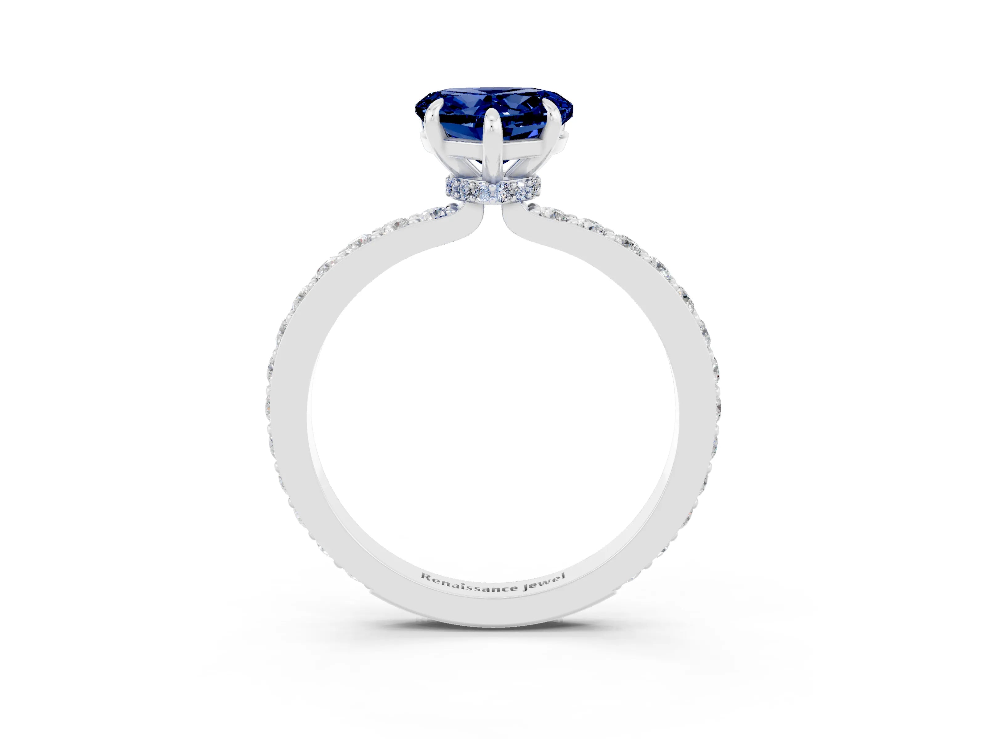 White gold Heart Cut Blue Sapphire Pavé Engagement Ring with Round  Accents and Prong Setting_27