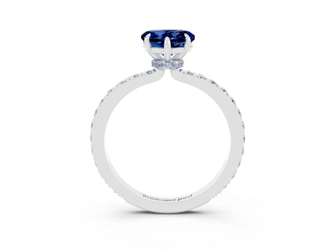 White gold Heart Cut Blue Sapphire Pavé Engagement Ring with Round  Accents and Prong Setting_27