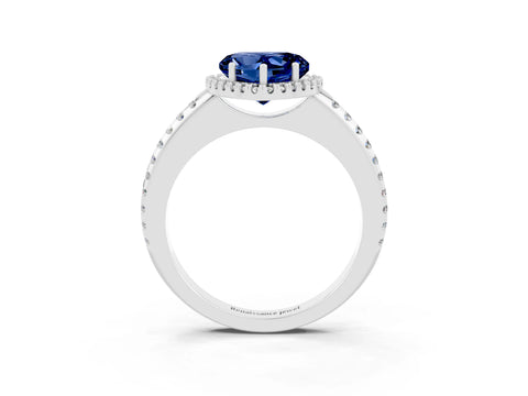 White gold Heart Cut Blue Sapphire Pavé Halo Ring with Four-Prong Setting_33