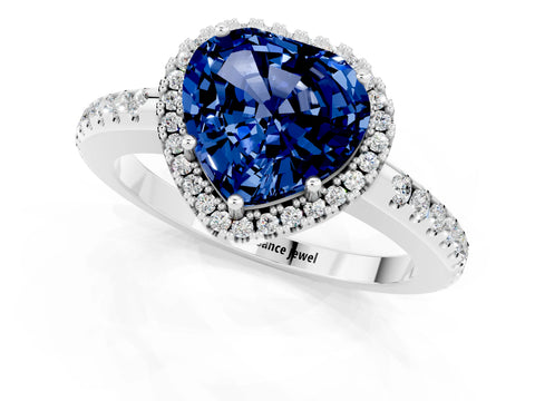 White gold Heart Cut Blue Sapphire Pavé Halo Ring with Four-Prong Setting_37